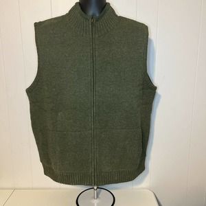 LL Bean Green Wool Fleece Lined Full Zip High Neck Vest sz XL